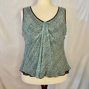 Nine West Blue & Brown Print Silk Tank Size 16